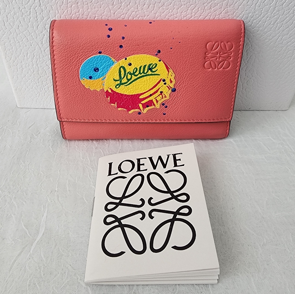 Auth Loewe Bottle Caps Vertical Wallet